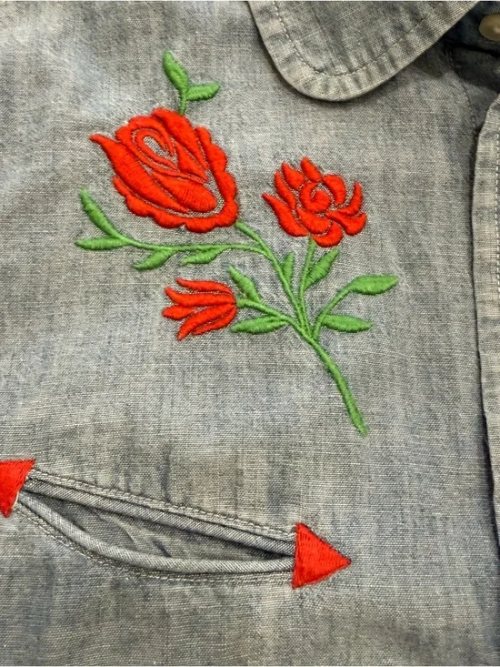 Polo Ralph Lauren - Mila Chambray Denim Button Down Western Roses Size Medium - Picture 2 of 14